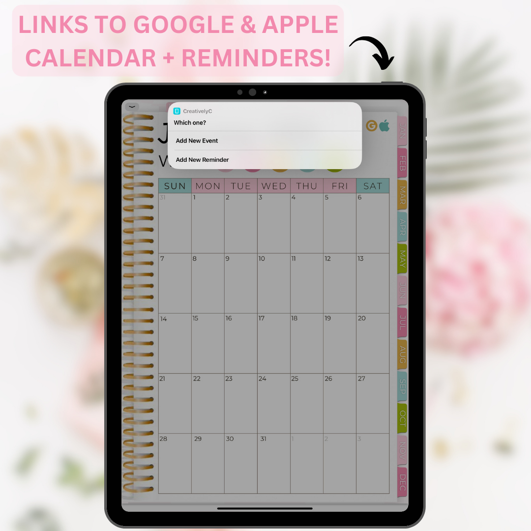 2024 Fully Hyperlinked Vertical Planner (w/ Links to Google & Apple Calendars + Reminders)
