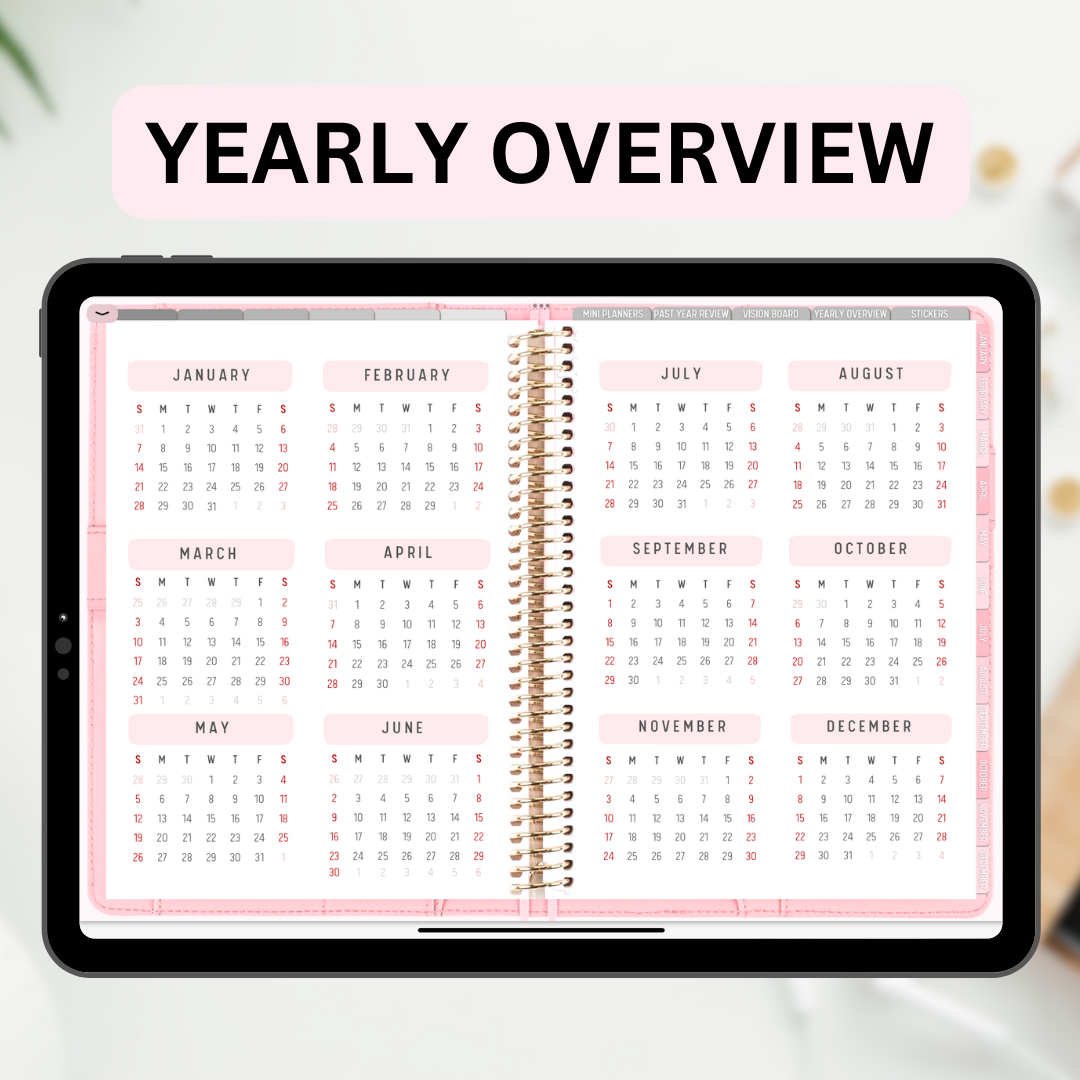 2024 Fully Hyperlinked Pink Minimalistic Life Planner (w/ Links to Google & Apple Calendars + Reminders)