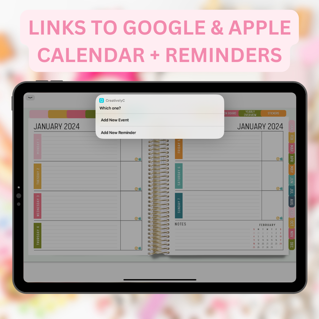 2024 Fully Hyperlinked Life Planner (w/ Links to Google & Apple Calendars + Reminders)